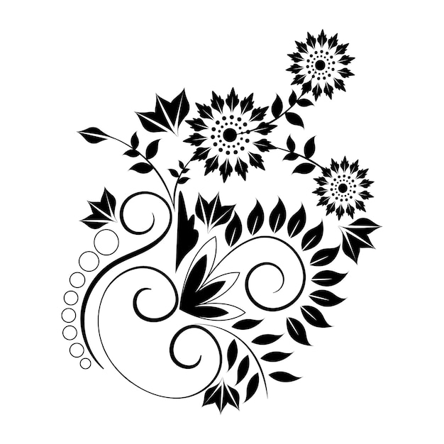 mooie zwart-witte tatoeage met bloemenornamenten en wervelingen decoratief element bloemenpatronen