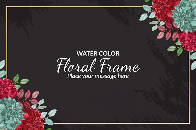Mooie zwarte bloemenkaderkaart of bannermalplaatje met waterverf premium vector