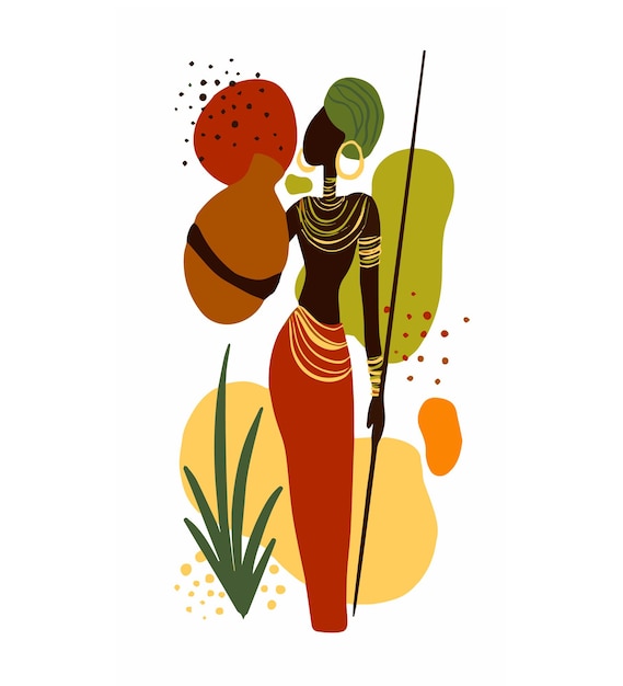 Vector mooie zwarte vrouw. afrikaanse etnische vrouw. trendy vectorillustratie