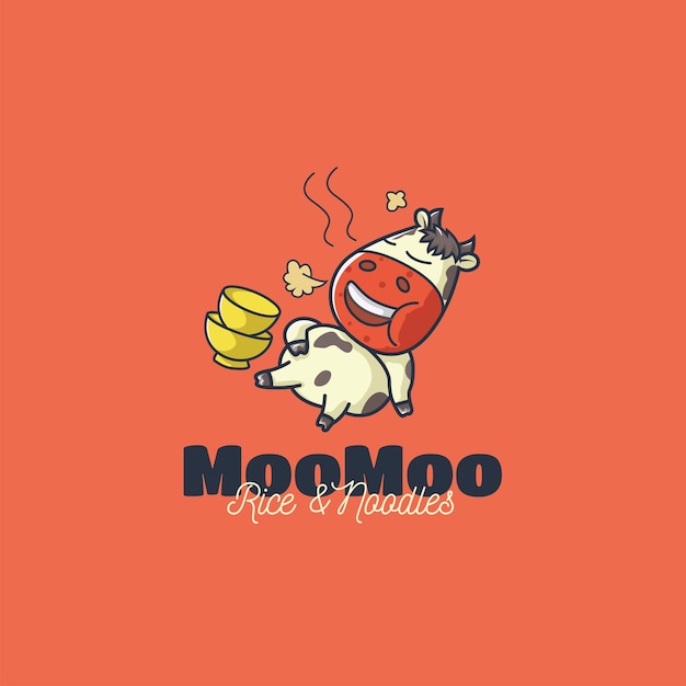 Moomoo ご飯と麺のベクトルのロゴのデザイン