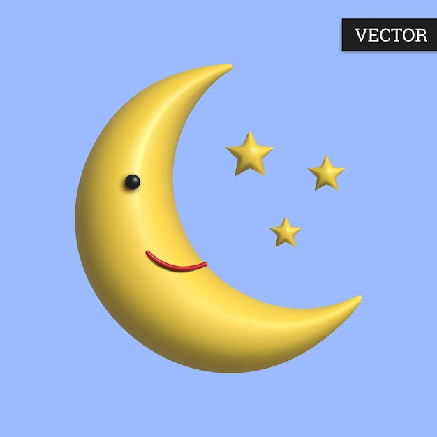 Vector moon 3d icon vector illustration in cartoon style