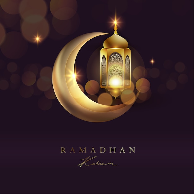 Vector moon and arabian lantern illustration for ramadan background