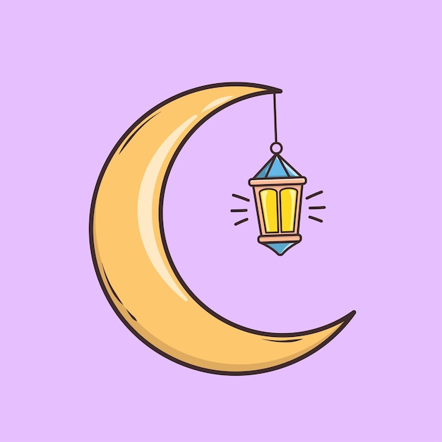 Moon and Arabic lamp For Ramdhan vector illustration icon flat