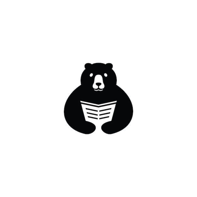 Moon bear black educational book illustration reading a book Premium Vector icon