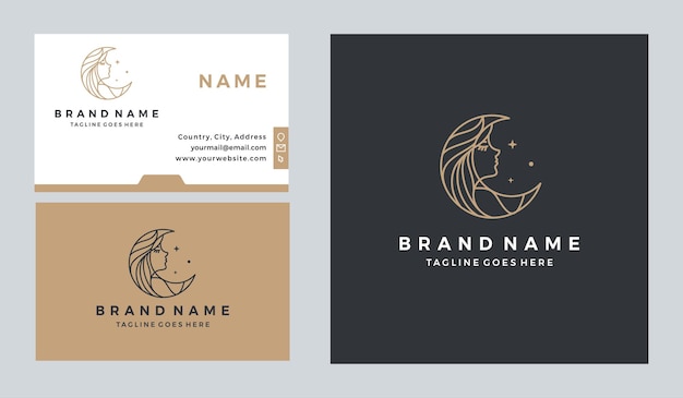 Moon beauty logo design and business card template