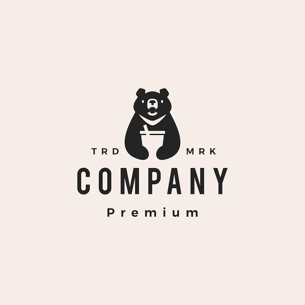 Moon black bear drink vietnam hipster vintage logo vector icon illustration