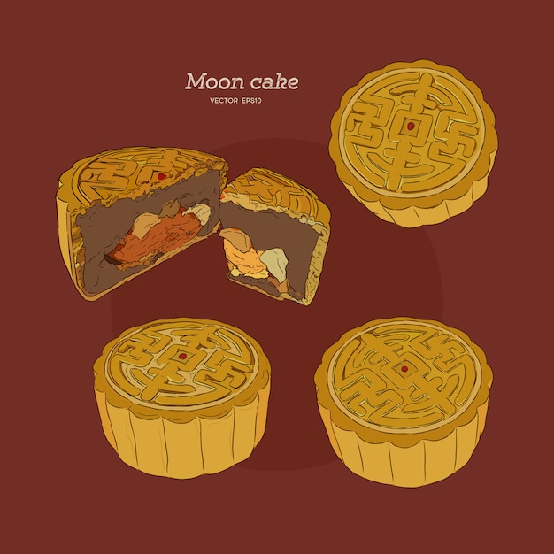 Moon cake hand draw sketch vector.