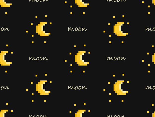 Moon cartoon character seamless pattern on black background