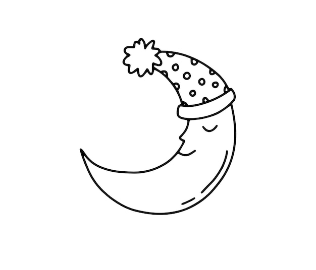 Vector the moon character smile sleeping outline cartoon cute doodle simple illustration for kids vector