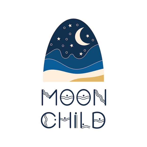 Vector moon child quote with celestial landscape vector illustration