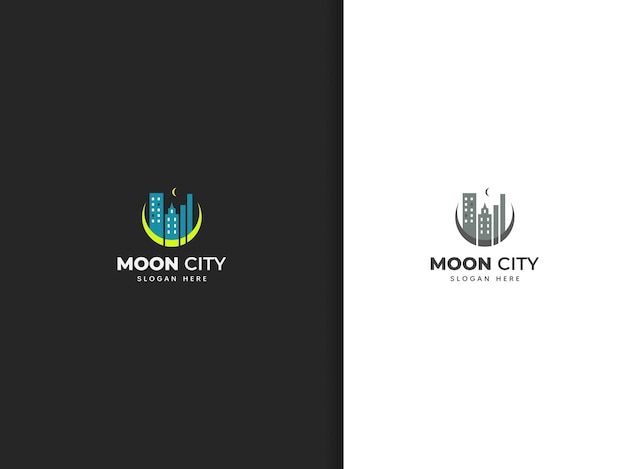 Moon city logo design premium vector