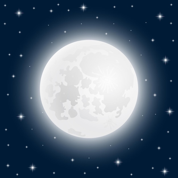 Moon close up at the sky with shining stars vector illustration