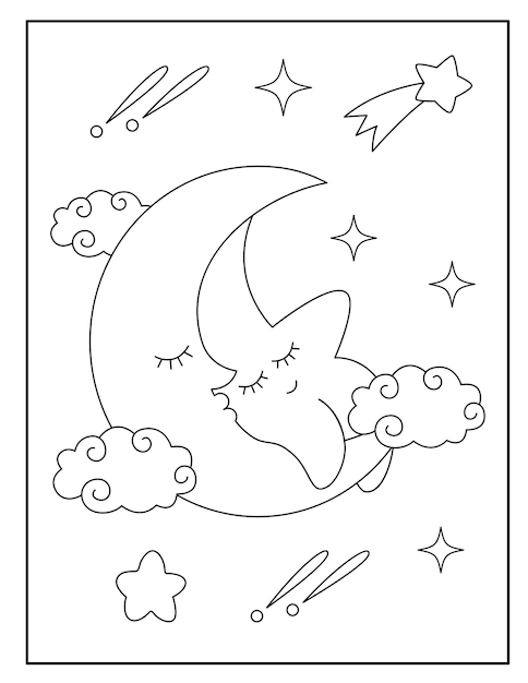 Vector moon coloring pages for kids