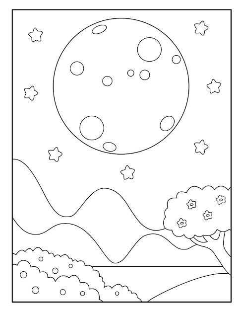 Vector moon coloring pages for kids