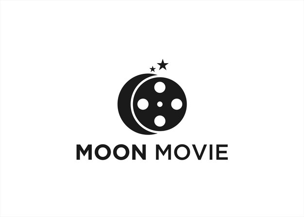 Combinazione di luna con illustrazione vettoriale di design del logo del cinema