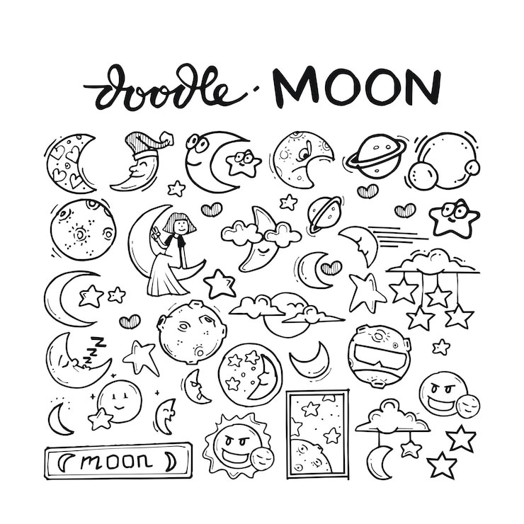 Vector moon doodle hand drawn