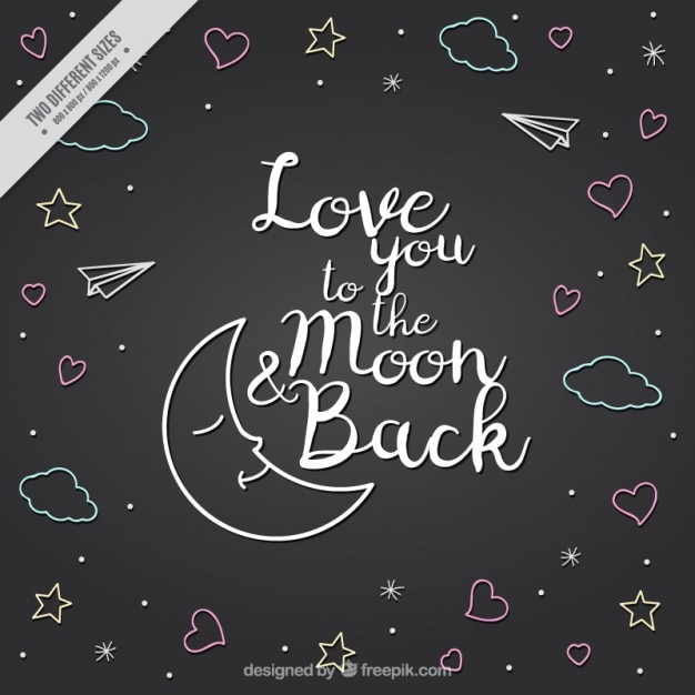 Moon and drawings with love phrase