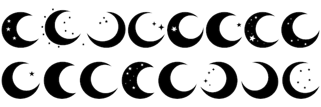 Moon fairy tale silhouettes set large pack of vector silhouette design isolated white background