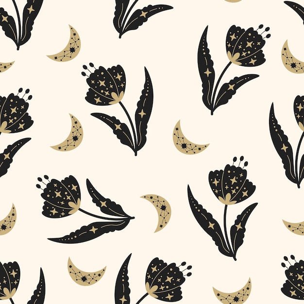 Moon flower seamless pattern