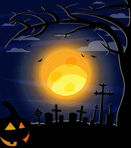 Vector moon halloween in cementery