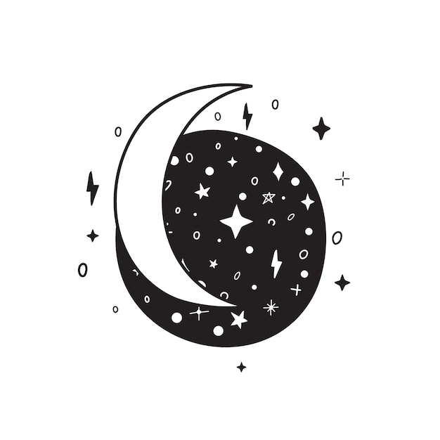 Луна рисованной на белом фоне милая абстрактная рисованная луна со звездами