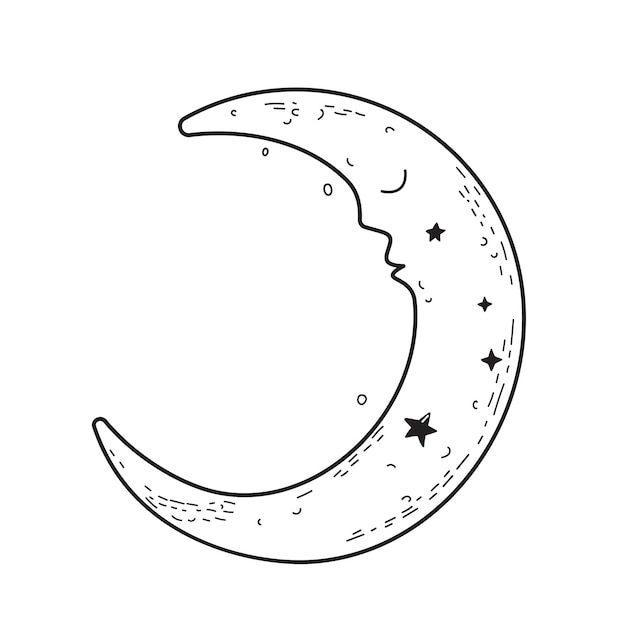 Vector moon hand drawn on white background cute abstract hand drawn moon with stars