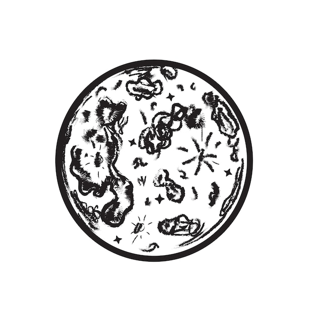 Moon hand drawn on white background grunge texture lunar design in doodle style