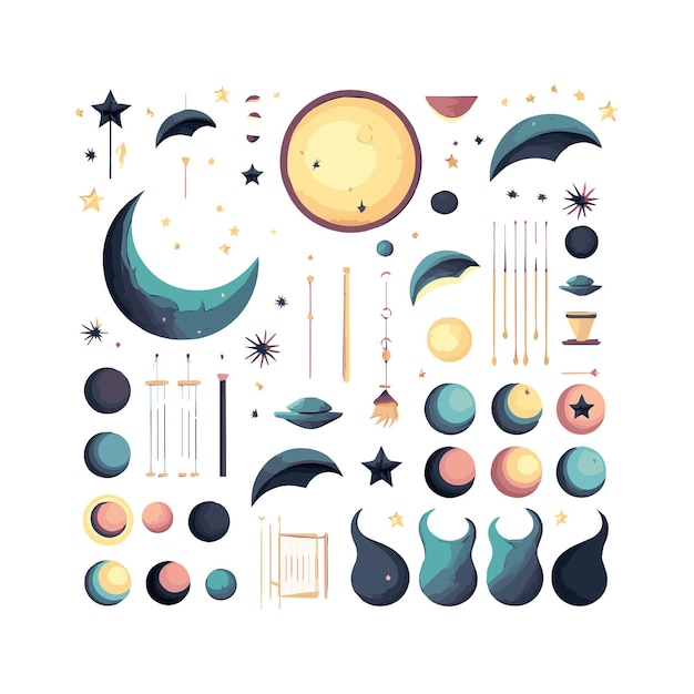 Moon icon night sky cartoon flat style isolated vector illustration Design for stickers logo web and mobile app