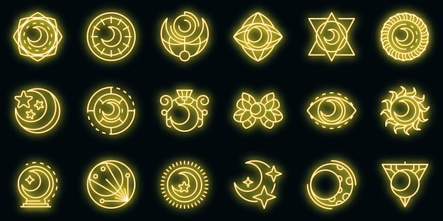 Moon icons set vector neon