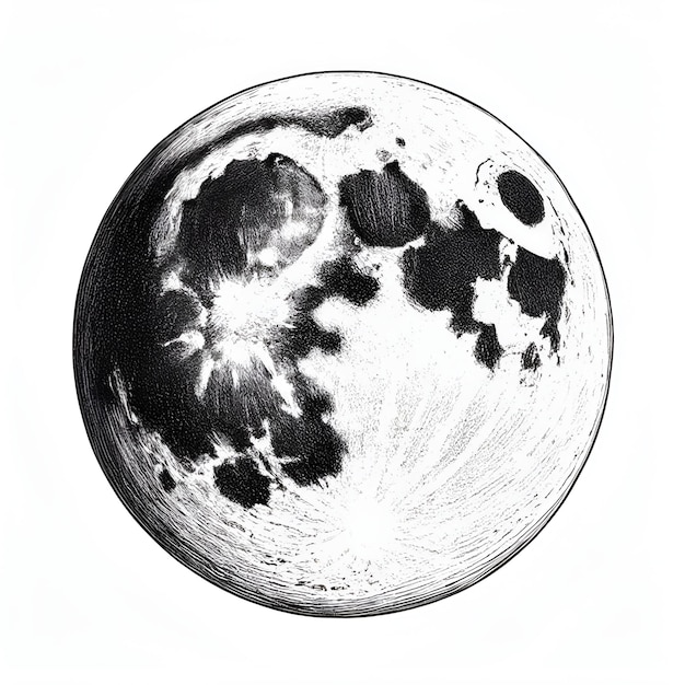 Moon ink sketch drawing black and white engraving style vector illustration