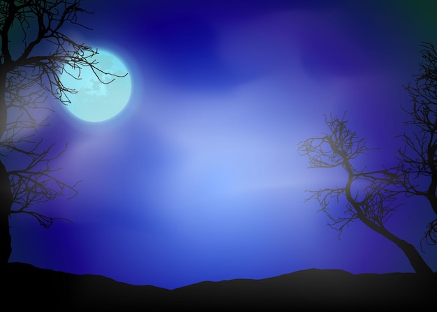 Vector moon light in darkness autumn forest