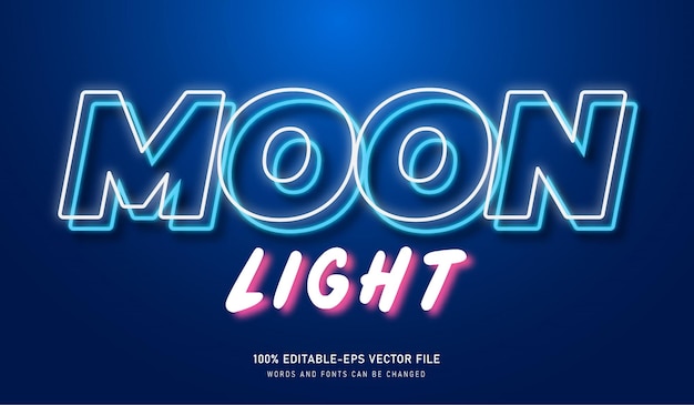 Moon light text effect with neon element editable font