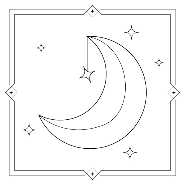 Vector moon line art illustration on white background