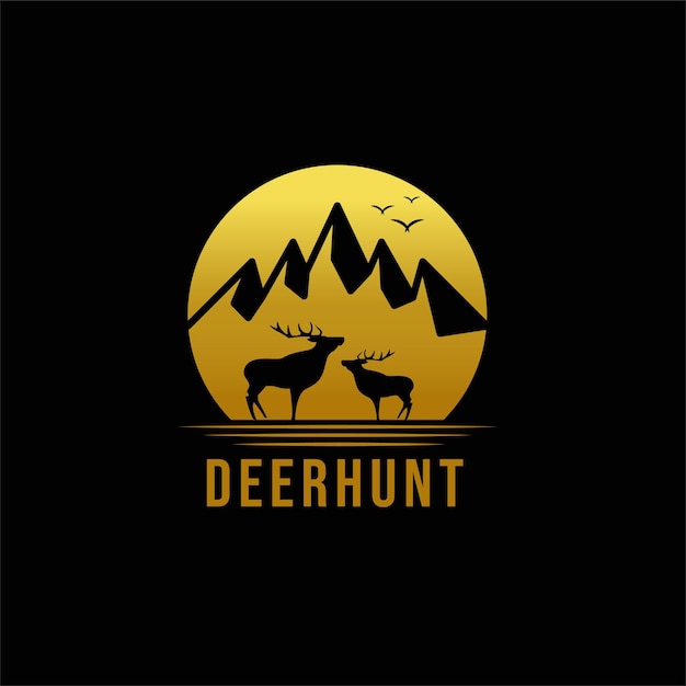 moon logo illustration with deer with inspiration sunset outdoor design vector