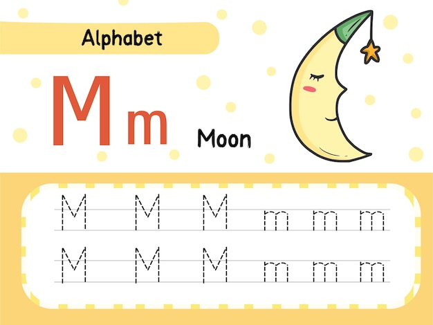 Moon m lettertracering werkbladoefening voor kinderen