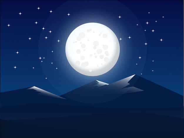 Moon on mountain with starry sky