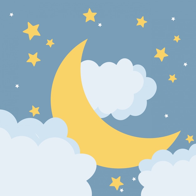 Vector moon at night cartoon