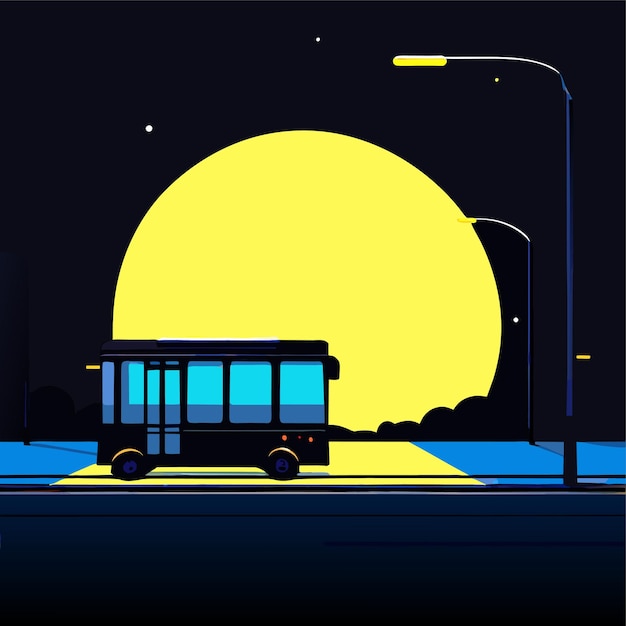 Вектор Ночной вид луны на автобусной остановке.