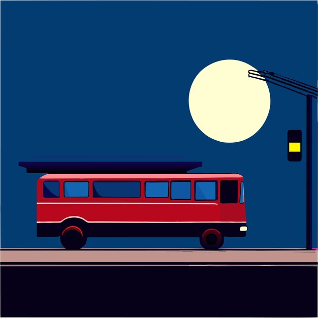 Vector moon night view at a bus stop station illustration