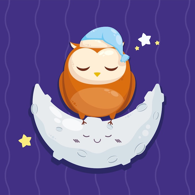 Vector moon and owl sleeping characters