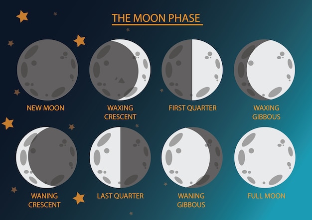 The moon phase and dark sky.