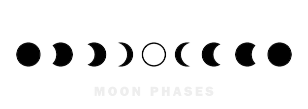 Moon phases astronomy icon set. the whole cycle from new moon to full moon. night space astronomy concept. vector eps 10. isolated on background