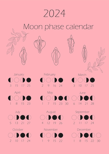 Moon phases calendar 2024 Waning gibbous Waxing crescent New moon