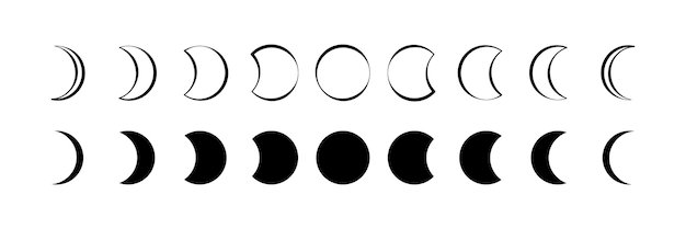 Moon phases vector icon set. Moon phases flat icon illustration isolated on white background.