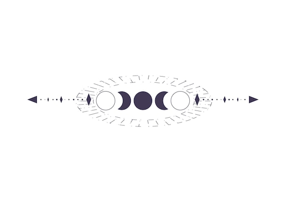 Vector moon phases with celestial border isolated on white background mystic esoteric symbol with moon and border astrology cycle eclipse vector design element