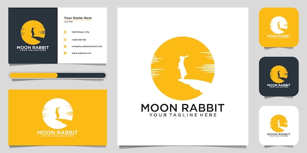 Vector moon rabbit theme vector art logo illustration. logo design and business card