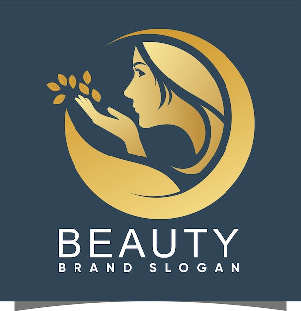 Logo della donna di bellezza a forma di luna con concetto creativo e vettore premium di design