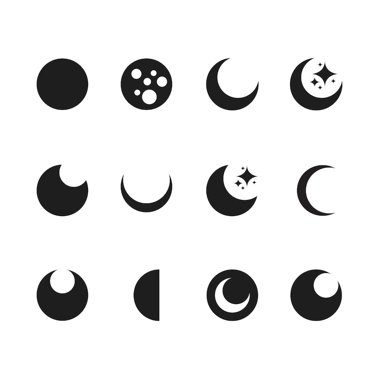 Vector 月球 siluet 矢量組集合 半月和星星在夜晚