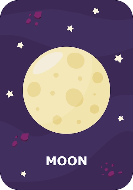 Vettore flashcard spaziali lunari per bambini illustrazioni vettoriali di pianeti del sistema solare con i loro nomi