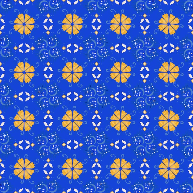 Moon Star Floral Seamless Pattern Background Garden Nature Plant Art
